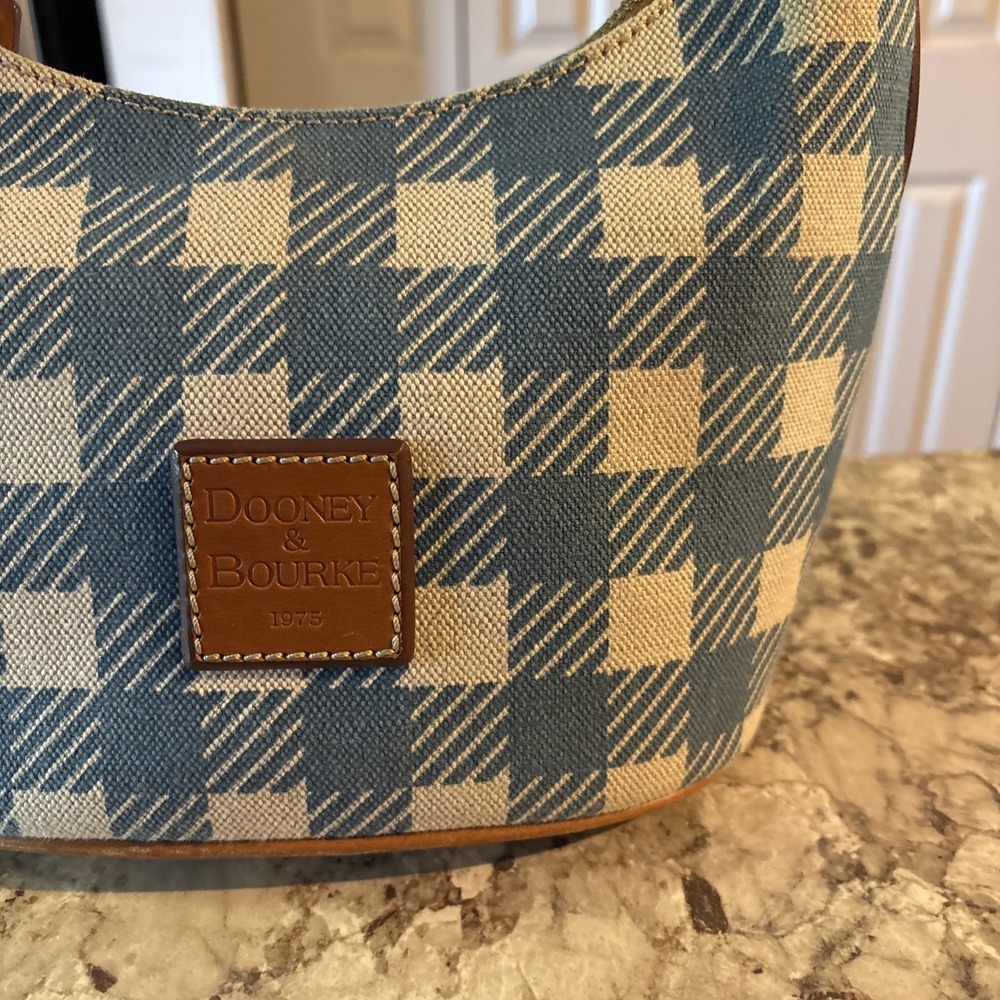 Vintage Y2K DOONEY & BOURKE Houndstooth Checkered Blue White Hobo Bag Purse VGUC - Picture 4 of 16